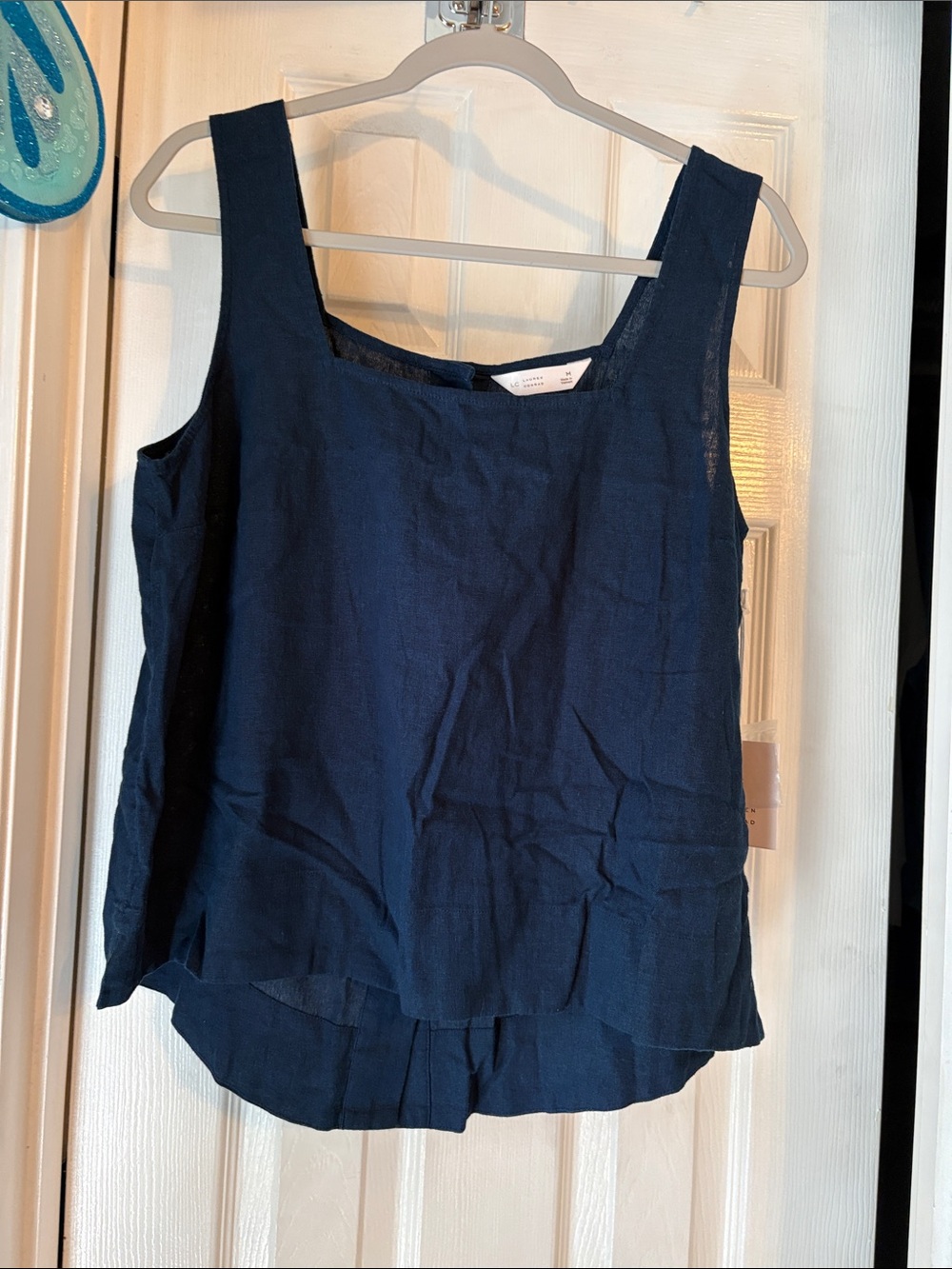 LC Lauren Conrad Navy Blue Sleeveless Linen Tank Top